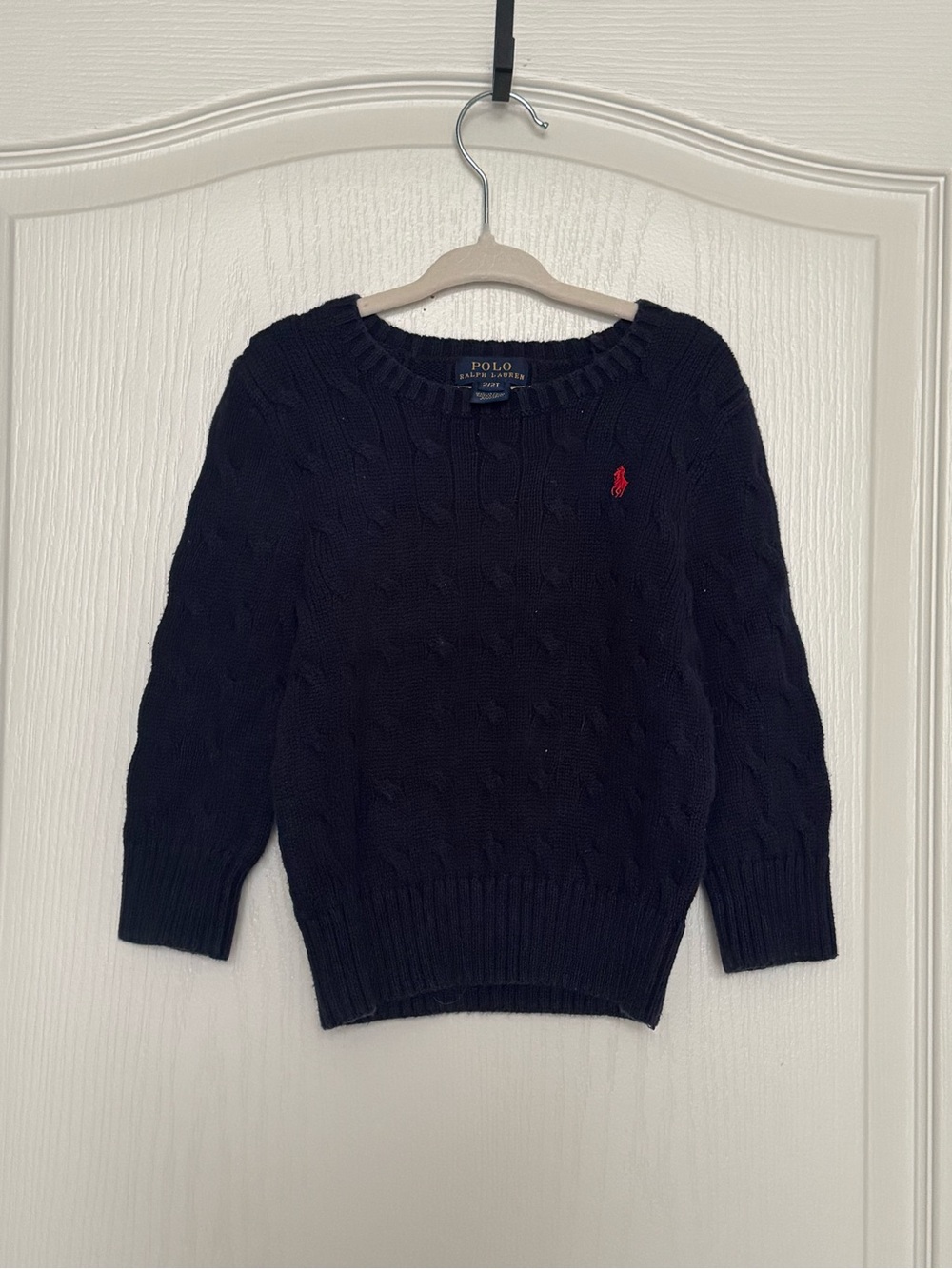Polo by Ralph Lauren Navy Cable Knit Sweater with Red Pony Logo
